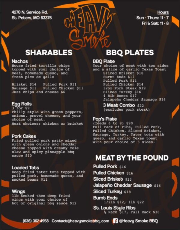 Menu Heavy Smoke BBQ
